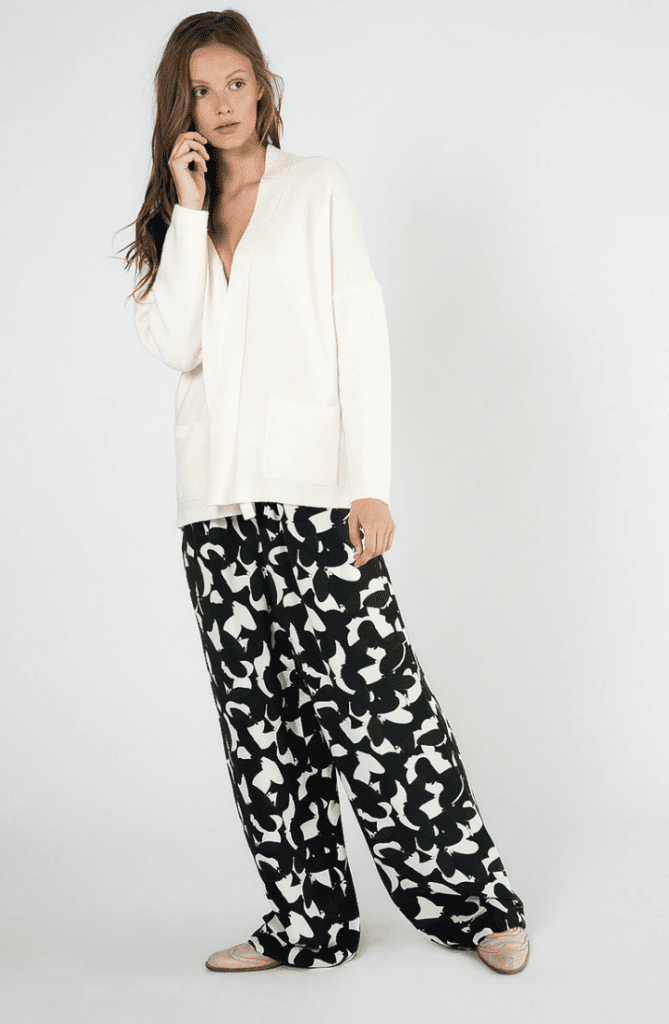 Daniel Wingate patterned trousers and white blouse