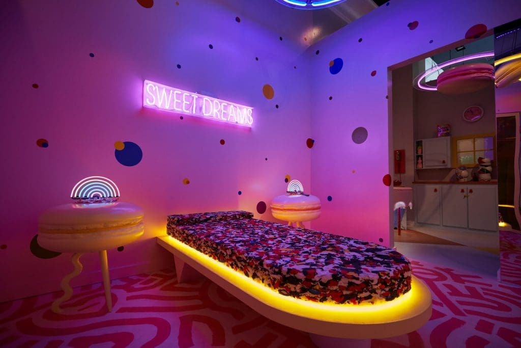The 1,200-square-foot space is filled with candy-themed art.