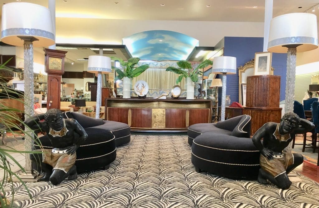 Vittorio Dassi for Consorzio Esposizione Mobili Cantù buffet and Art Deco sofas from Mickey's living room, restaged by Judy Robinson Estate Sales in the estate sale that opens Friday, June 15, at 10 am in the River Oaks Shopping Center. 