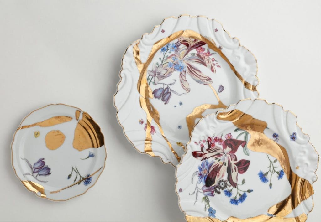Pieces from Alchemy dinner service designed by Jeffrey Bilhuber for de Gournay.