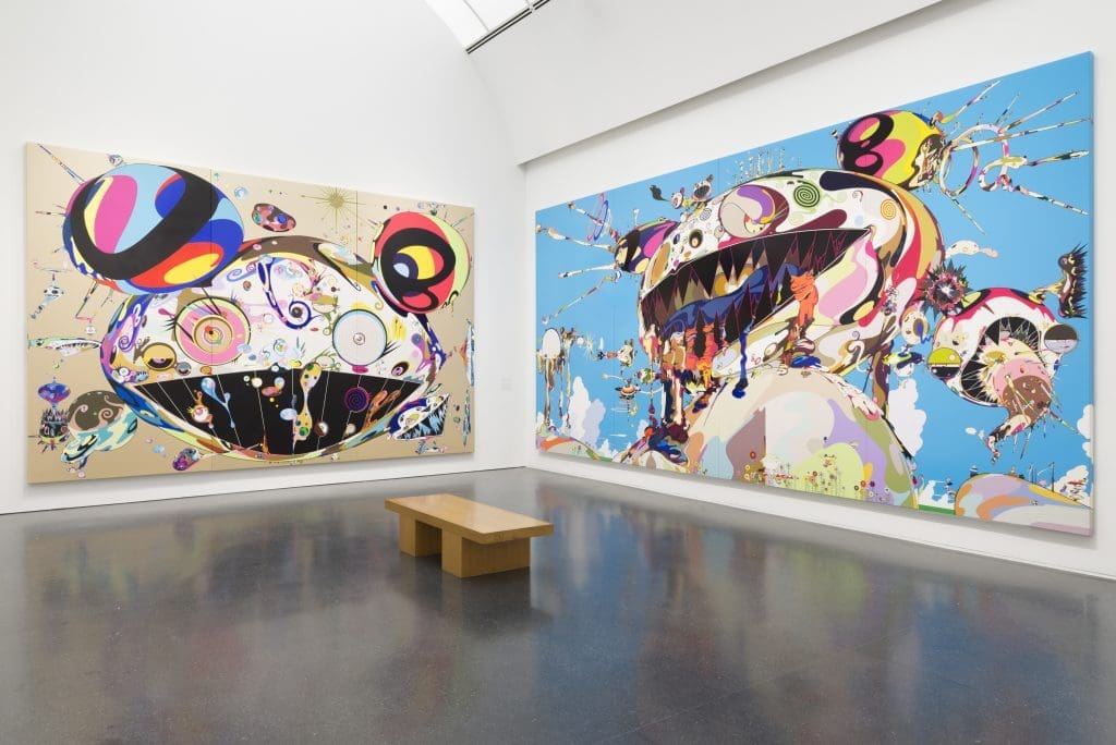 Installation view, "Takashi Murakami: The Octopus Eats Its Own Leg," 2017, at MCA Chicago