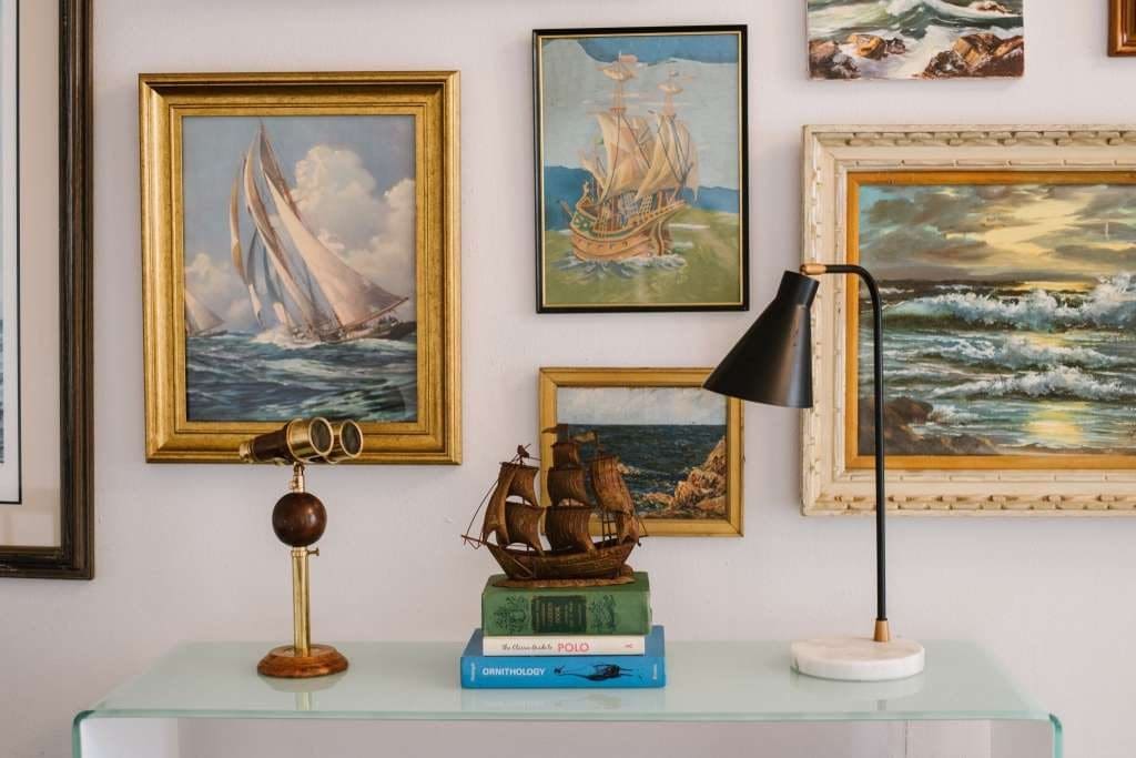 Eddings collected nautical paintings from consignment shops and antique stores throughout Texas. 