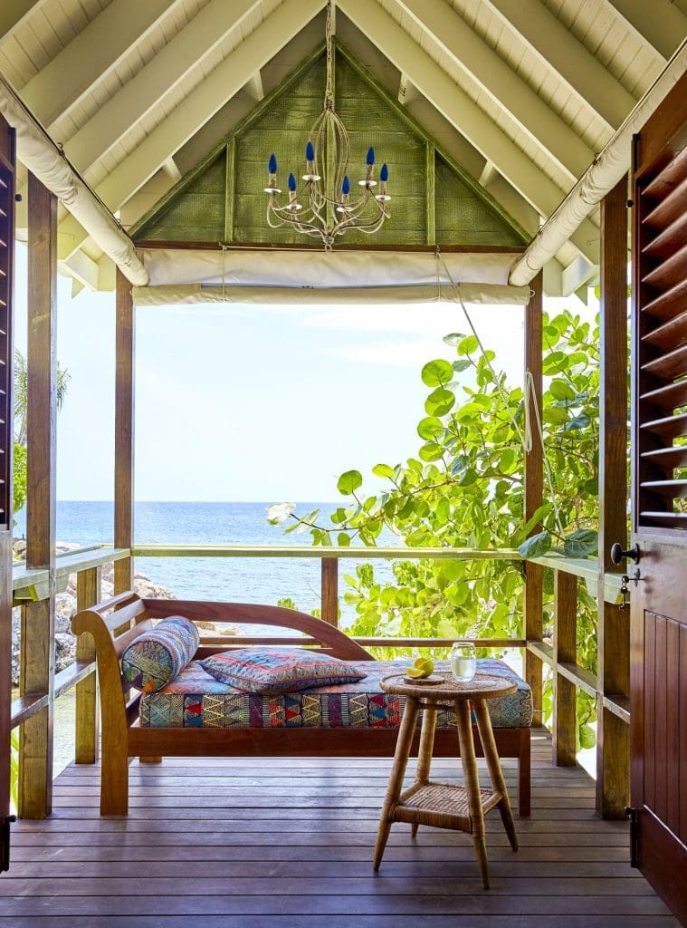 A secluded patio off of one of the beach huts at GoldenEye