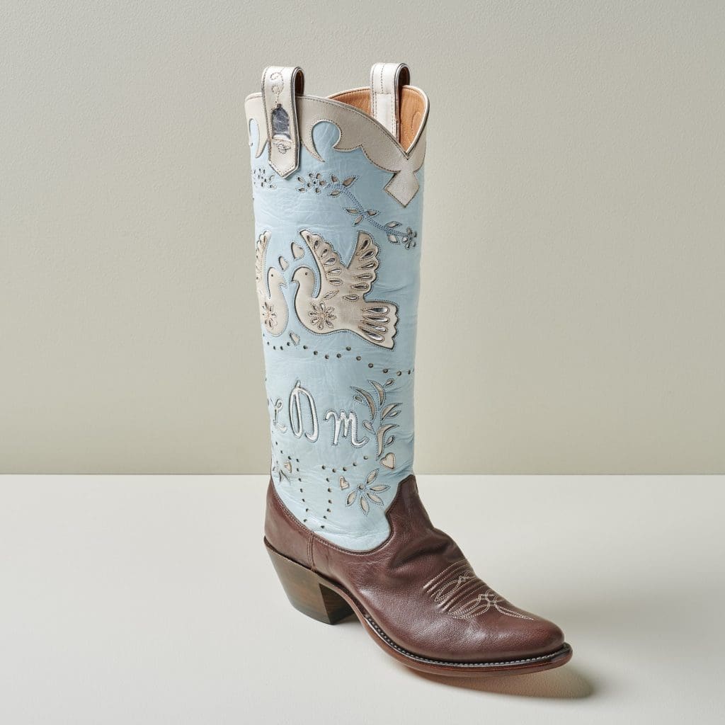 The boot can be personalized with a monogram or wedding date.