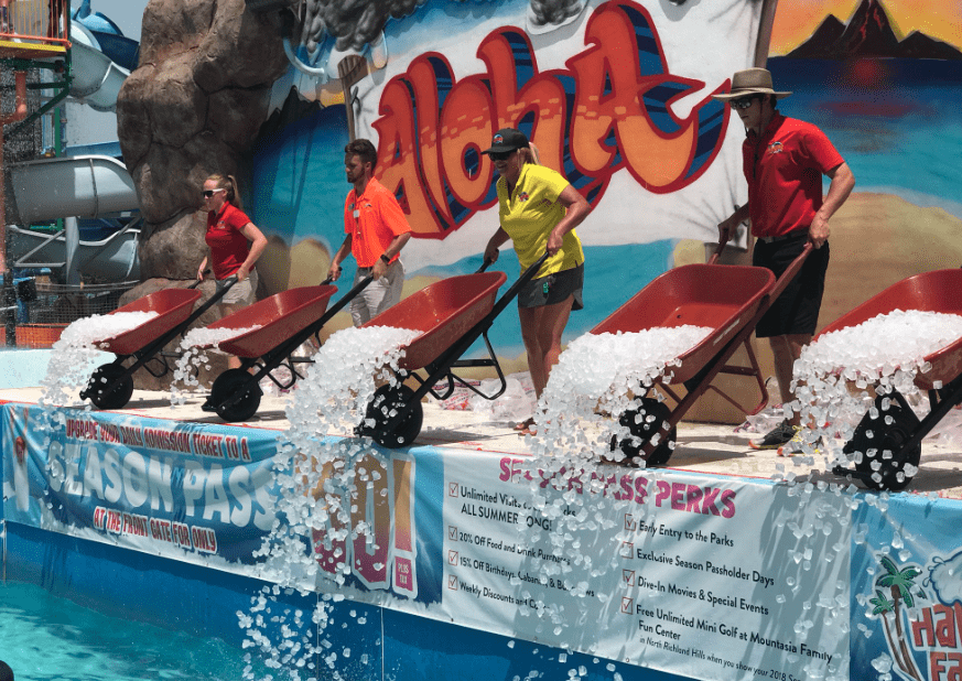 Hawaiian Parks waterpark in Waco is dumping ice right into the wave pool--@ClaytonNeville
