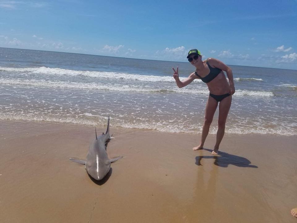 Lauren Biggers caught the whopping Surfside shark after a 30-minute struggle. 