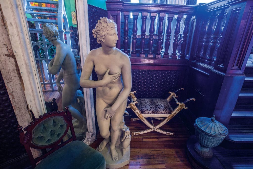 A classical bathing beauty is one of many statues in residence at Watres Armory. (Photo Chris Bolton)