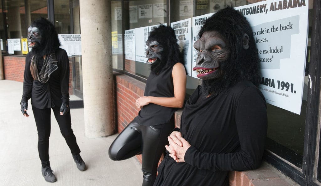 Guerrilla Girls at the Abrons Art Center, 2015. Works by the activist artists come to Dallas, opening this September at Cydonia Gallery. (Photo © Andrew Hinderaker)