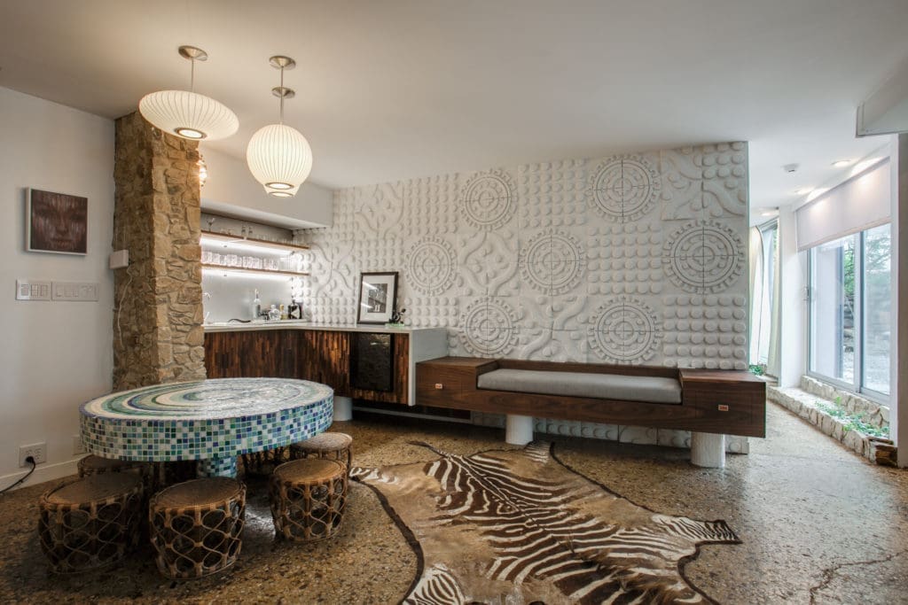 Many of the homes walls are patterned – so there's not much need for decorating. 