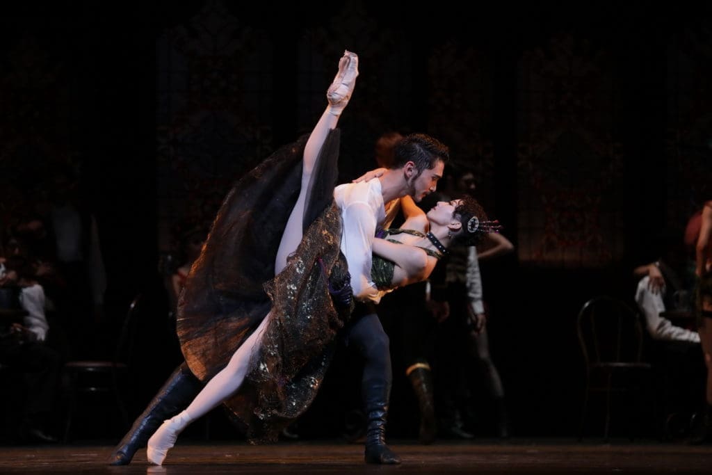 Houston Ballet First Soloist Nozomi Iijima as Mitzi Caspar and Principal Charles-Louis Yoshiyama as Rudolf in Sir Kenneth MacMillan’s "Mayerling," 2017 (Photo Amitava Sarkar)