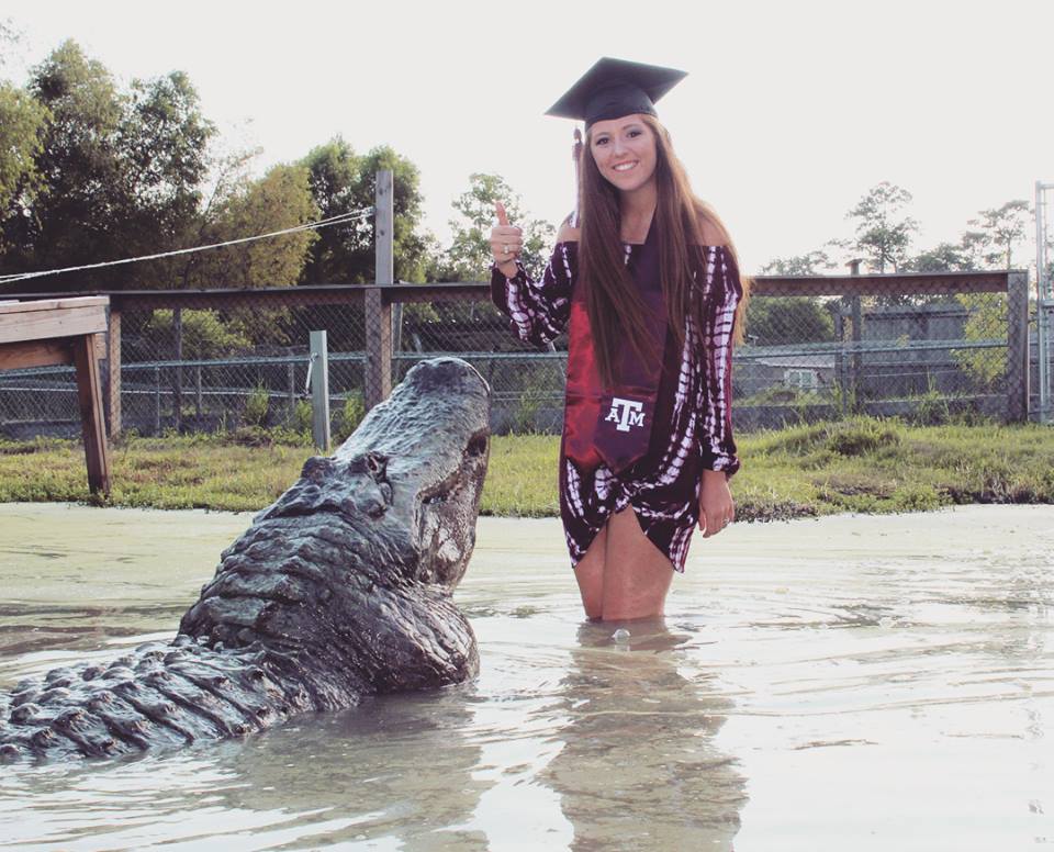Texas A&M Coed Takes Eye-Popping Graduation Photos With Giant Alligator: Beast Named Big Tex is Her Water Friend