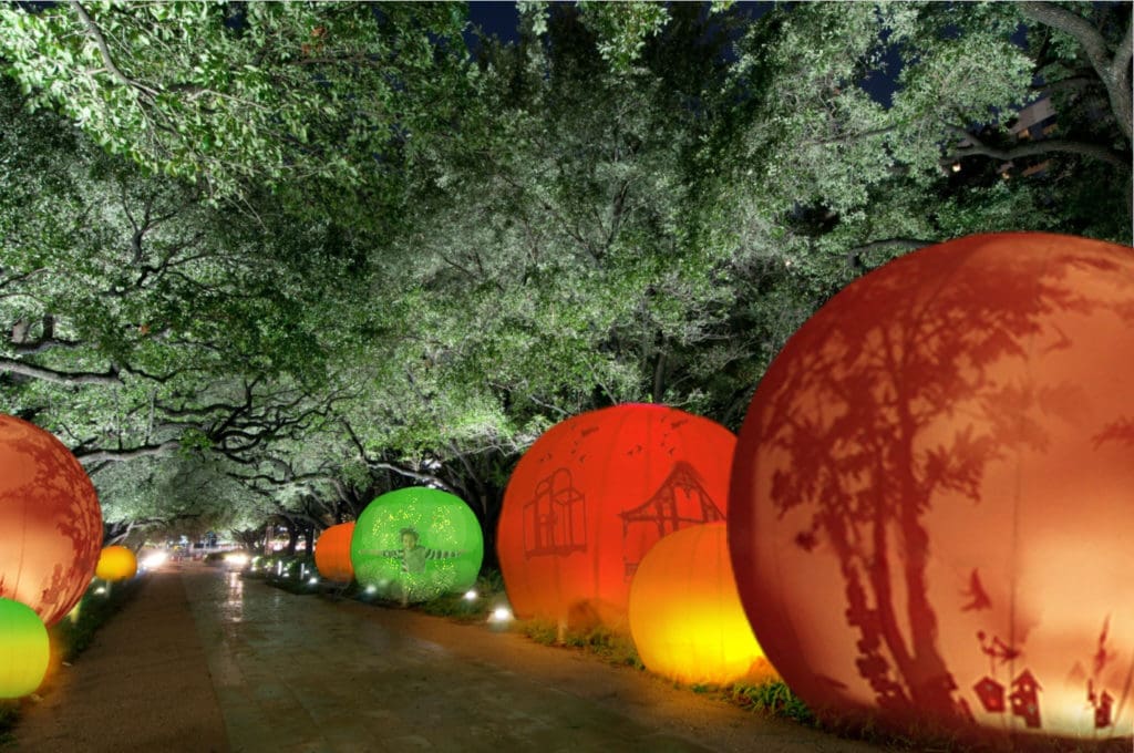 Lighting up Discovery Green's Brown Promenade. (Courtesy Lucion)