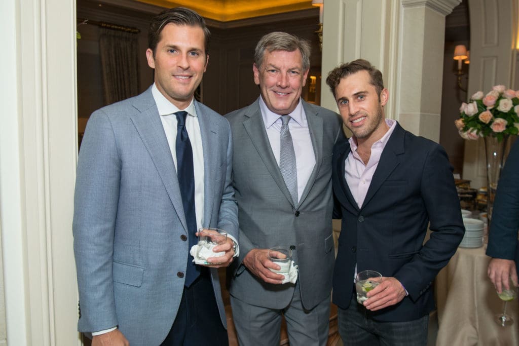 Tommy Kanarellis, Neal Hamil, Michael Mandola at the Legacy Houston reception honoring Richard Flowers at the home of Sheridan and John Eddie Williams in 2018.