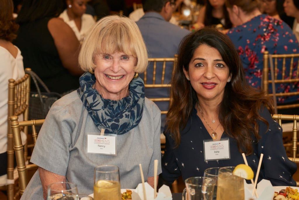 Nancy Allen and Asha Virani. Thursday, September 13, 2018 Ð Bank of America Women's Leadership Series: Women in Culinary Arts luncheon and panel featuring Christine Ha, Jenni Tranweaver, and Kiran Verma and moderated by Vani Rao, at Asia Society Texas Center. Jeff Fantich photo.