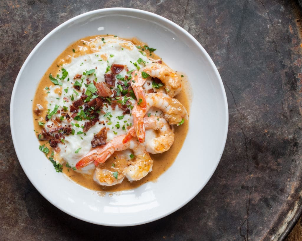 Dish Society at Finn Hall brings shrimp n grits. (Photo by Debora Smail.)