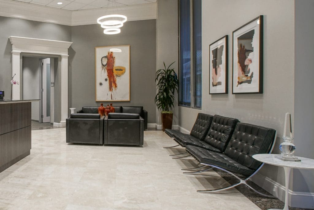 The new "resi-mercial": Vintage Mies Van der Rohe Barcelona seating.
