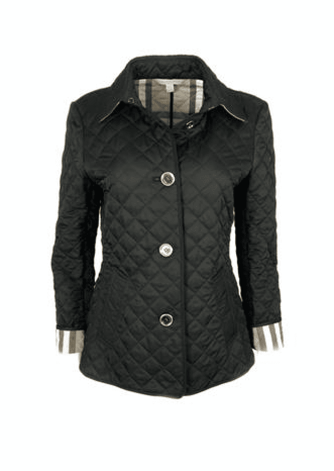<a href=“http://www.thelittlebirdinc.com/collections/jackets/products/burberry-size-m-black-quilted-nova-check-jacket”>Burberry Size M Black Quilted Nova Check Jacket, $295.</a>
