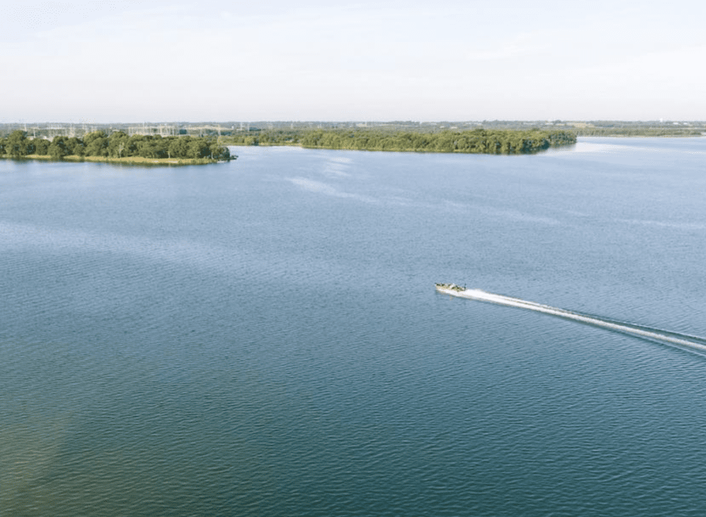 The lake is a recreational oasis. 