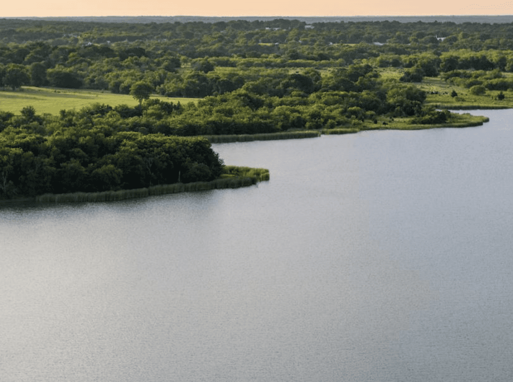 The lake has private entry points on either side. 