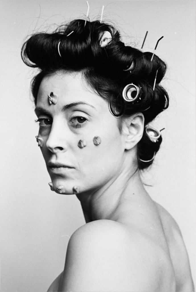 Hannah Wilke's provocative photographs include "S.O.S. (Curlers)," 1975 (Courtesy Timeline.com)