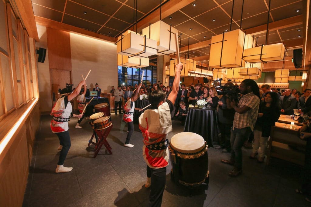 HOUSTON, TX - OCTOBER 18:  Japanese Taiko drummers open official Nobu Houston Sake Ceremony  at Nobu Houston on October 18, 2018 in Houston, Texas.  (Photo by Rick Kern/Getty Images for Nobu)