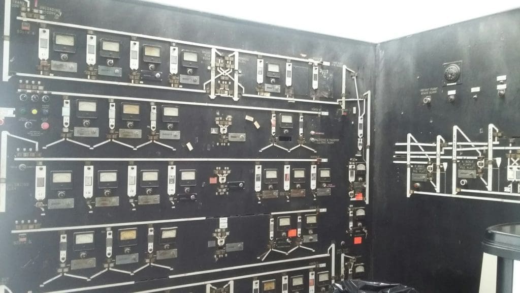 The original control room at The Silos at Sawyer Yards shows off the circuitry of 1960, the year The Silos was erected. 