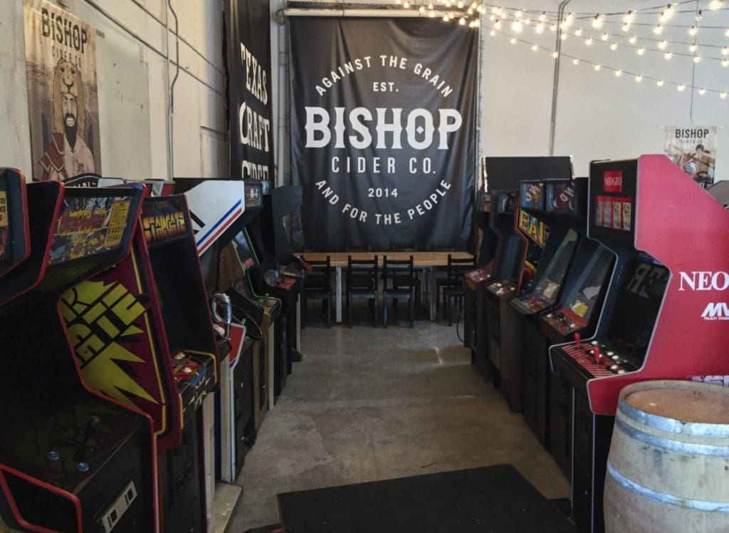 Cidercade is an arcade for adults in a cool warehouse.