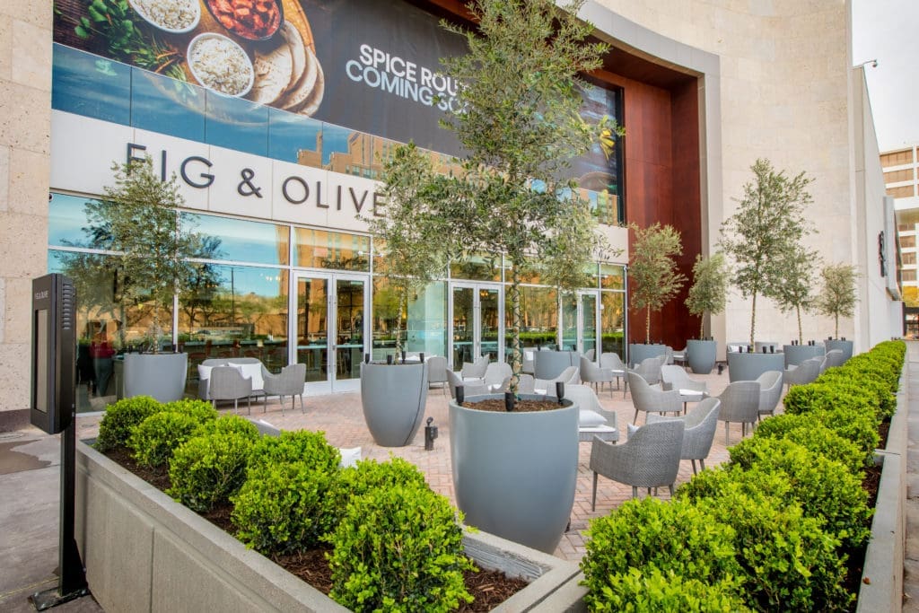 Fig & Olive's Houston patio fits its healthy food vibe. (Photo by Shannon Ohara.)