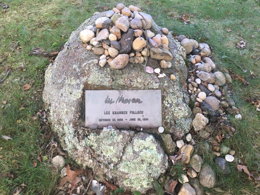 Pollock's wife, abstract painter Lee Krasner, also went with a rough-hewn stone for her marker, but of a far more modest size. The painting couple now reside alongside each other for eternity. 