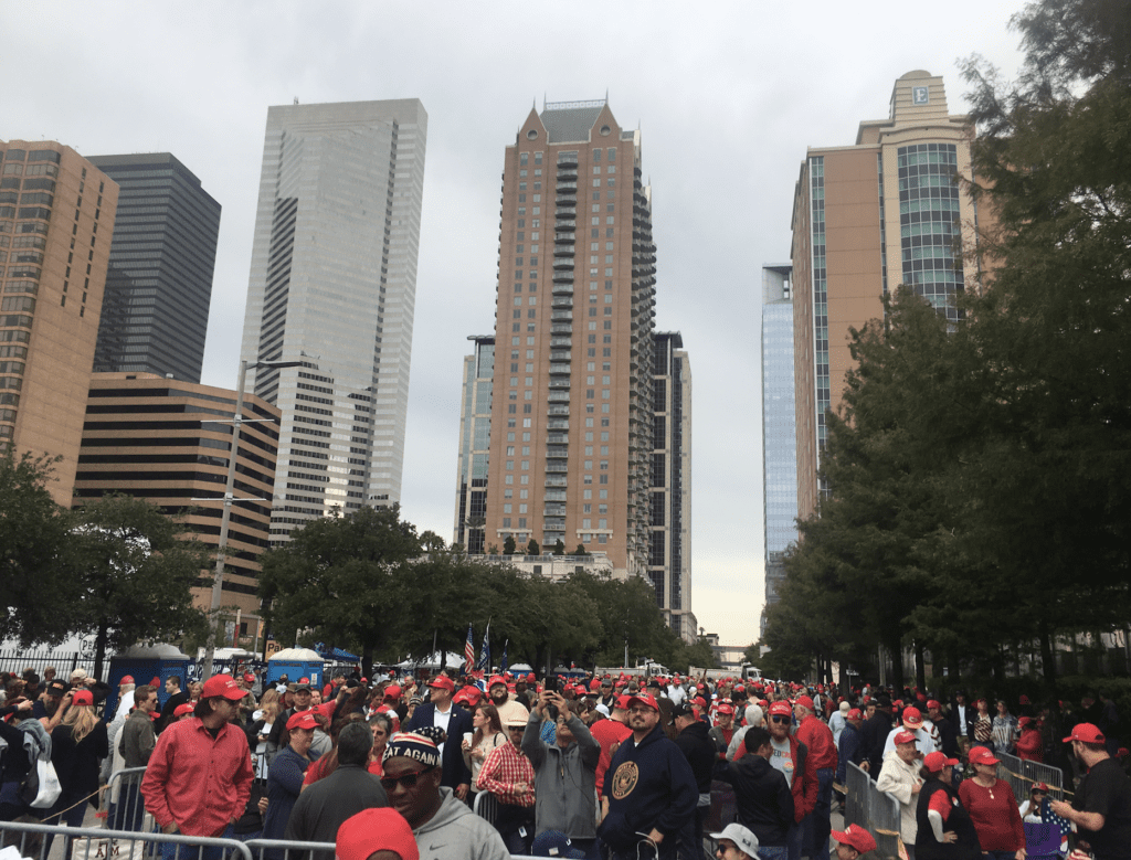 Donald Trump's Houston rally has thousands lining up and camping out overnight in the cold.