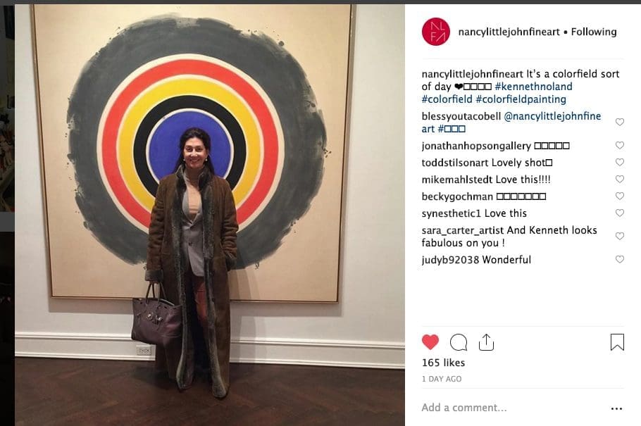 Nancy Littlejohn checks out Kenneth Noland at Mnuchin Gallery, New York. Littlejohn's landing Bill Arning for a key curatorial role at her eponymous gallery is a coup. (Via Instagram)