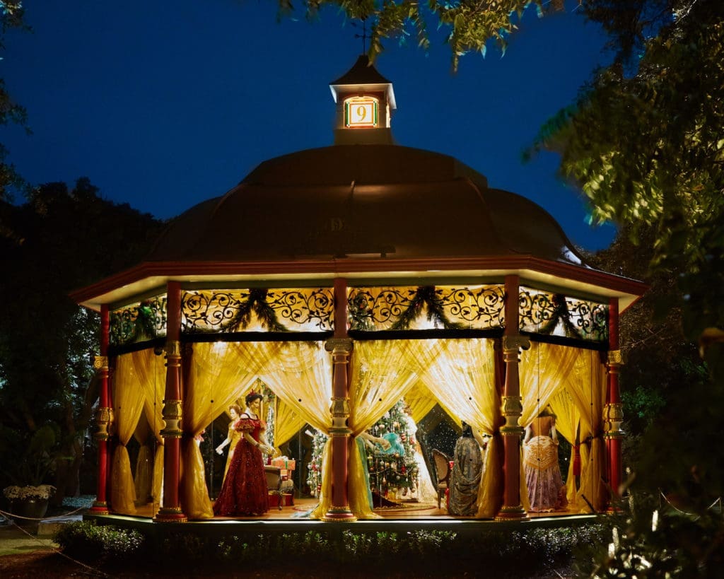 The Dallas Arboretum's gazebos are decked out to illustrate the 12 days of Christmas.