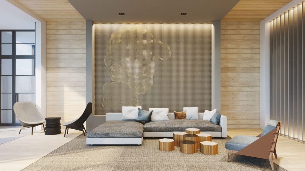 The Victor's golf simulator includes a unique piece of art — made out of golf tees.