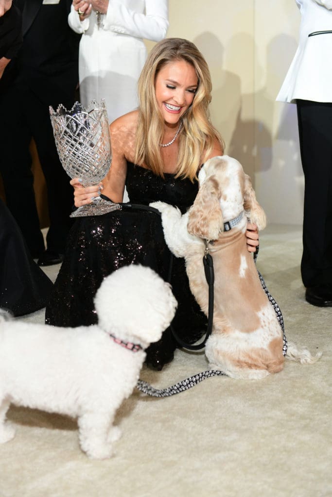 Frances Moody's pups, Buddy and Nobel, take top honors at the 2018 Citizens for Animal Protection Gala, held  at the Royal Sonesta Hotel. (Photo by Daniel Ortiz)