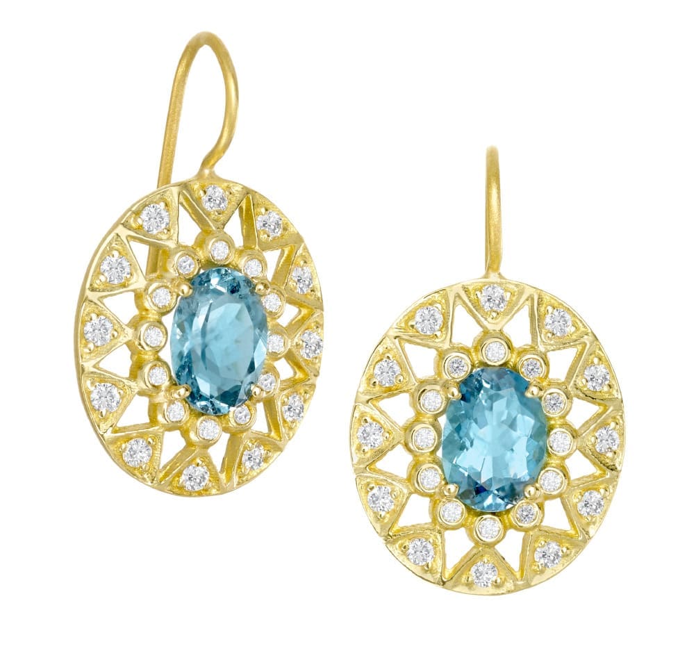 cotton club suzy landa aquamarine snowflake earrings