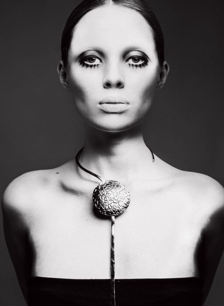 Penelope Tree, who ushered in the waifish look, was discovered by Diana Vreeland at Truman Capote’s Black and White Ball, 1966.