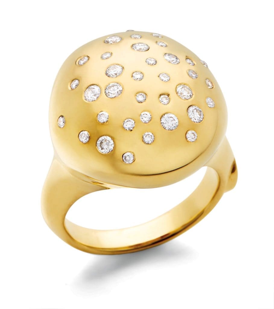 Adam Foster 18K gold Constellation Collection dome-style ring with diamonds $6,586, at Neiman Marcus