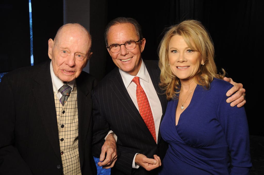 From left: Dr. Stewart Morris Sr. with Jerry and Lisa Simon at the HBU Spirit of Excellence Gala at The Post Oak Hotel Thursday Nov. 1,2018. (Dave Rossman photo)