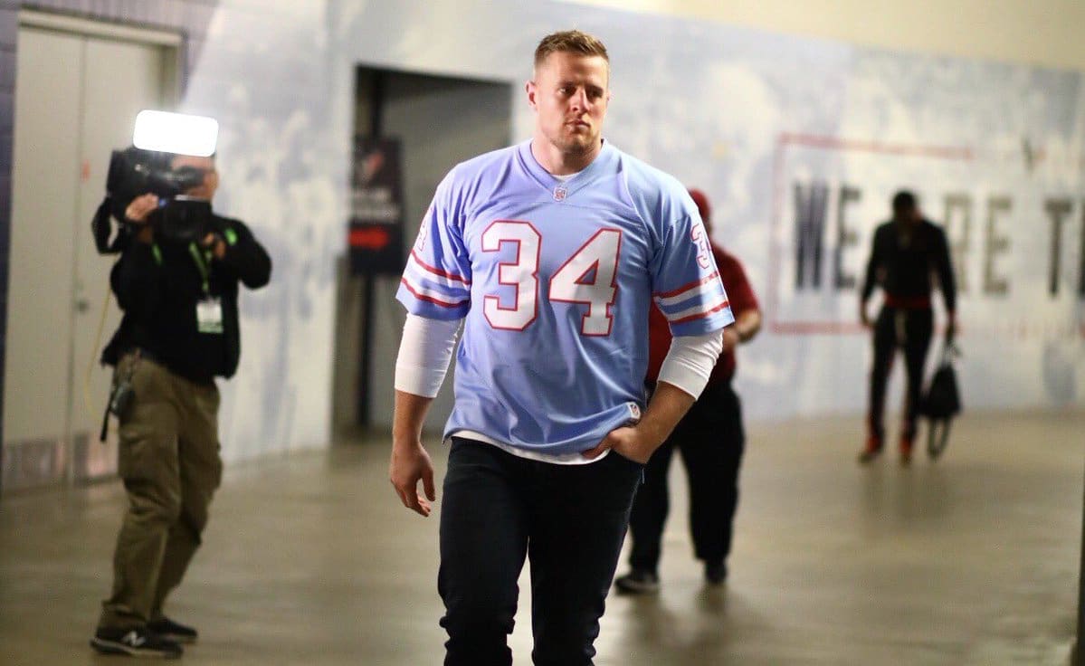 J.J. Watt went with the baby blue vintage Earl Campbell Oilers jersey.