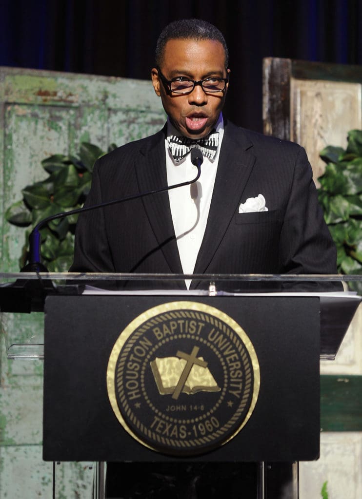 Master of Ceremonies Khambrel Marshall speaks at the HBU Spirit of Excellence Gala at The Post Oak Hotel Thursday Nov. 1,2018. (Dave Rossman photo)