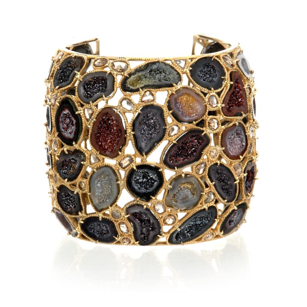 Kimberly McDonald geode cuff with rose-cut brown diamonds in 18k gold, at IW Marks Jewelers