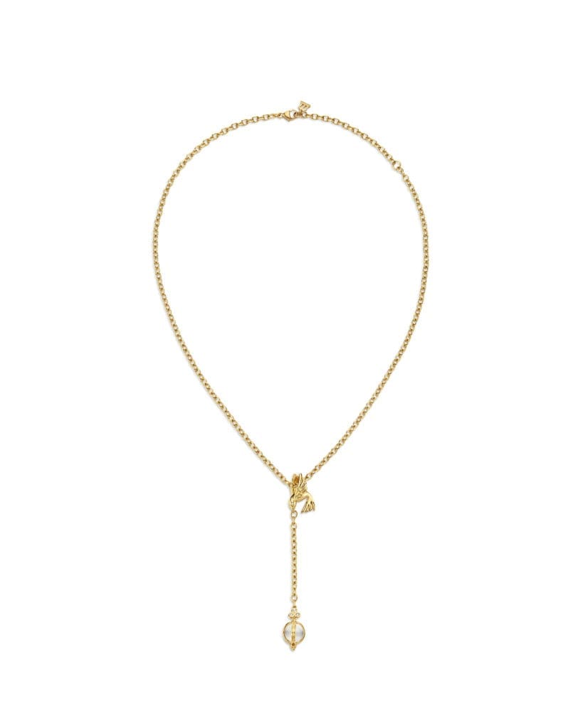 18K Bird Necklace with Crystal Y-Drop