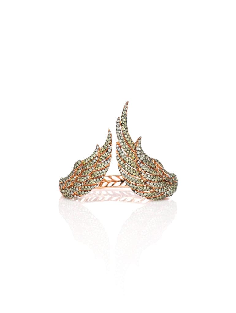 Wendy Yue rose-old wing cuff with fancy diamonds $21,700 at Jule's Jewels at Cynthia Ann Jewels