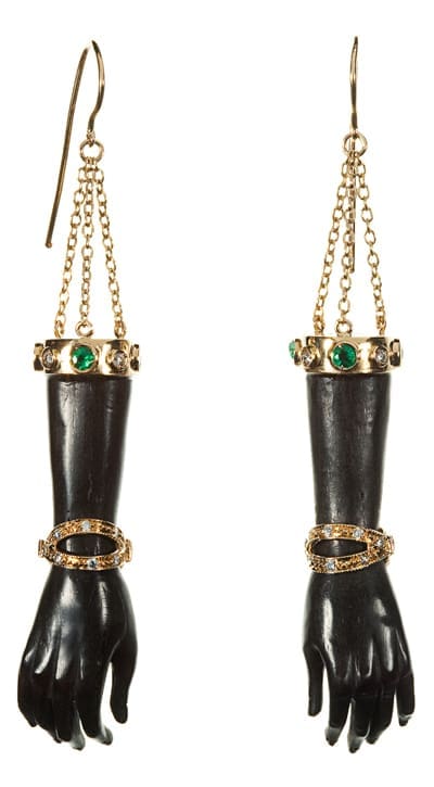 Wilfredo Rosado Hand to Hand earrings with 18K gold, diamonds and colored stones at Neiman Marcus, wilfredorosado.com