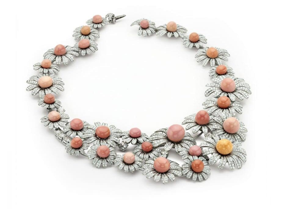 High Jewelry Collection Daisy Choker Necklace with Conch pearls and diamonds, price on request. 