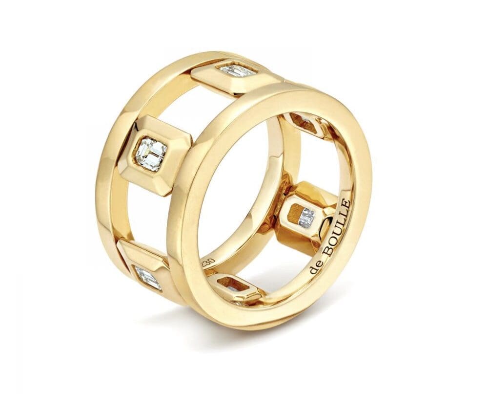 Signataire Ring with de Boulle Hallmark in diamonds in 18K yellow gold, $7,500. 