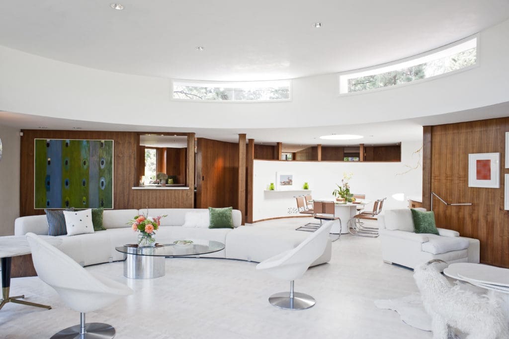 In the living room of Emily Summers’ home in Colorado Springs, Pierre Paulin’s 1960 Globe chairs, a 1970 Lunario coffee table by Cini Boeri for Knoll, and a dining table by Gio Ponti. (Photo by Nikolas Koenig)