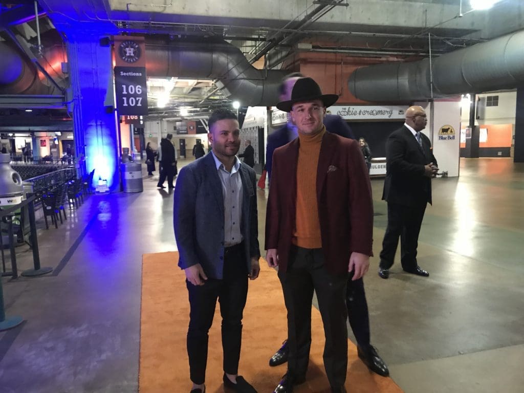 Jose Altuve and Alex Bregman (with his hat) take a moment at the Diamond Dreams Gala. (Photo by Chris Baldwin.)