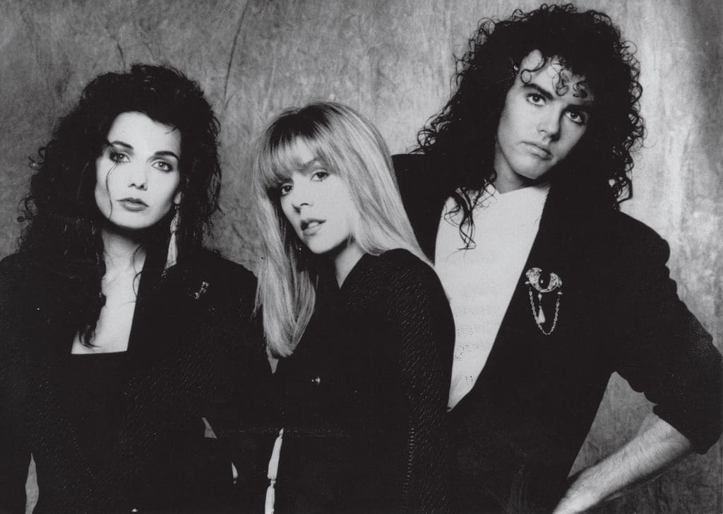 Moll Anderson (left) with her bandmates from the Giorgio Moroder Project, Paula Keane and Joe Milner, 1989 (Photo John Hall)