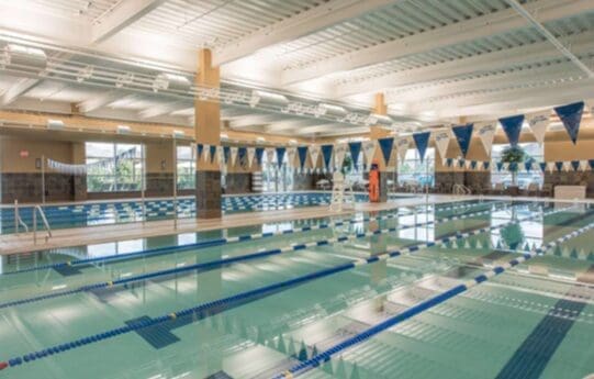 The aquatic center features lap and leisure pools. 